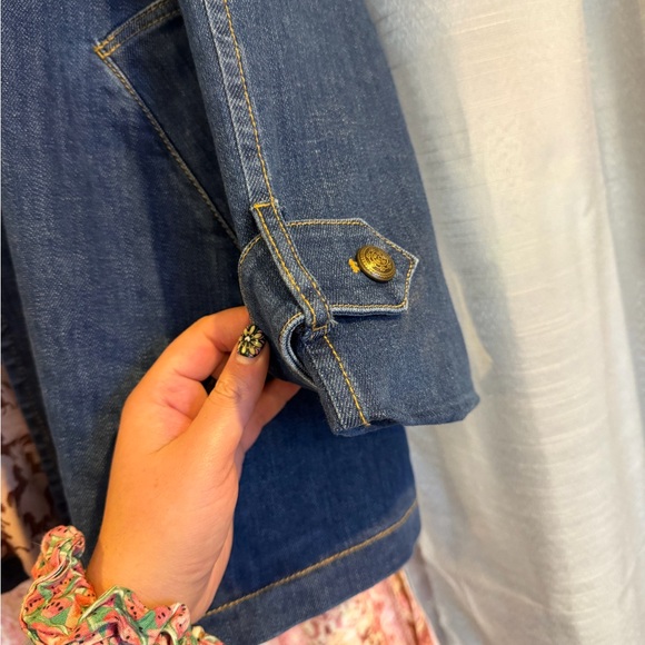 NWT Women’s Size Medium Anthropologie Blue Denim Jacket with Corduroy Collar - Picture 4 of 7
